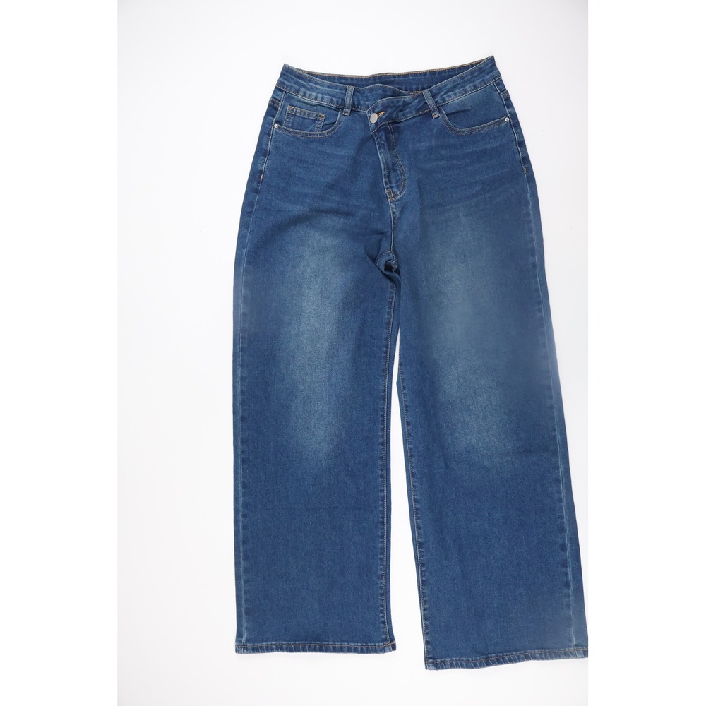 Cider Jeans Asymmetric Waist Wide Leg Blue Solid L NWT